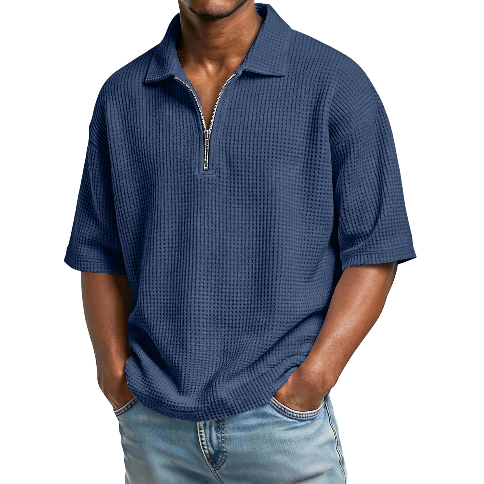 Men’s waffle-knit short-sleeve polo, perfect for summer.